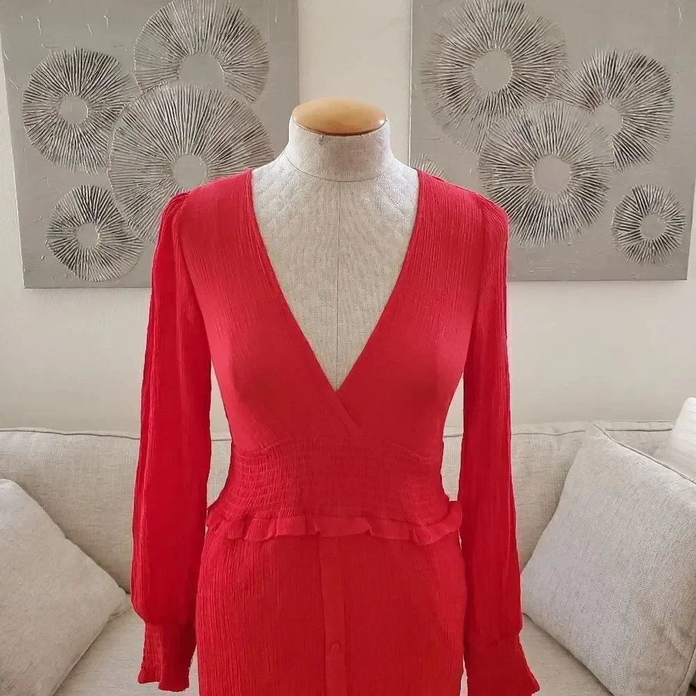 Lulus 'Go For It' Long Sleeve Midi Dress size XS in Red